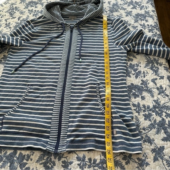 Talbots Zip Up Hoodie Blue & White Nautical Striped Front Pockets Coastal Size L - Picture 8 of 10
